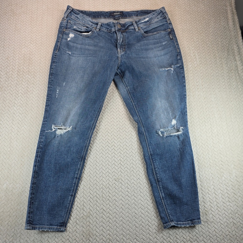 Silver Jeans Co Suki Ankle Skinny Medium Wash Distressed Jeans Womens 18 L27